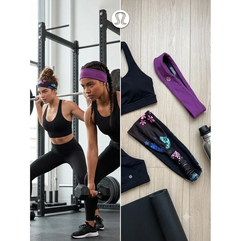 Lululemon Headband Bundle Purple Fringe Fighter & Floral Fly Away Tamer 2 Pack